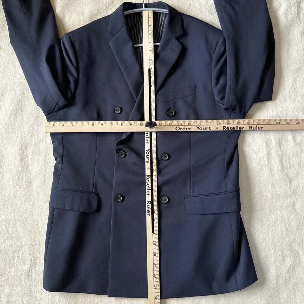 Banana Republic Double Breasted 40S Navy Blue Marzotto Wool Slim Blazer